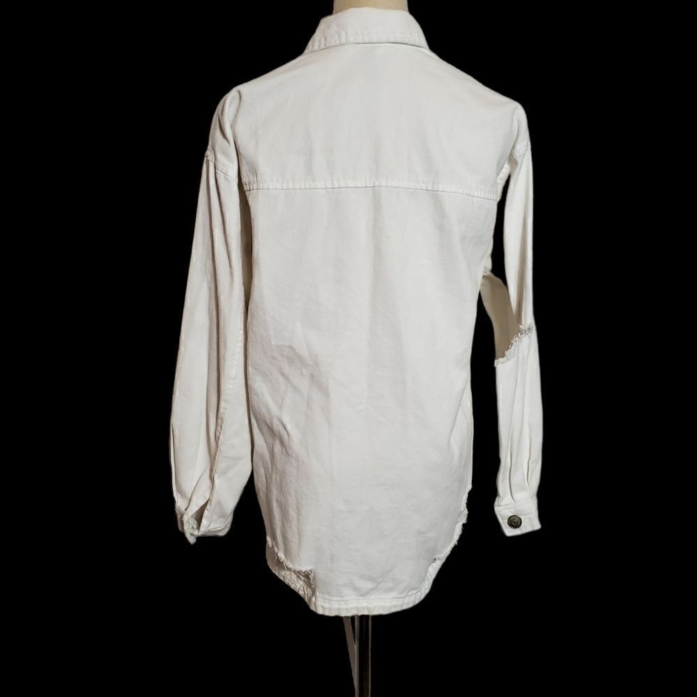 Divided White Distressed Shacket Denim Shirt Jacket Runs Large - Picture 5 of 8